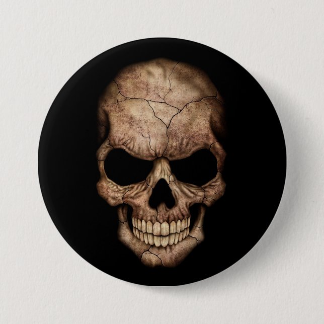 Cracked Skull Emerging From Darkness 7.5 Cm Round Badge (Front)