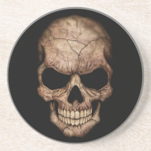 Cracked Skull Emerging From Darkness Coaster