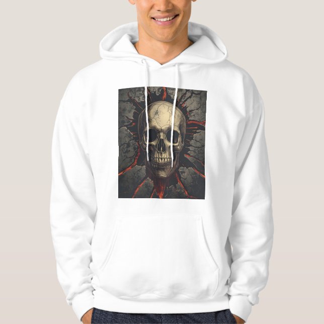 Cracked Skull Horror Art Hoodie (Front)