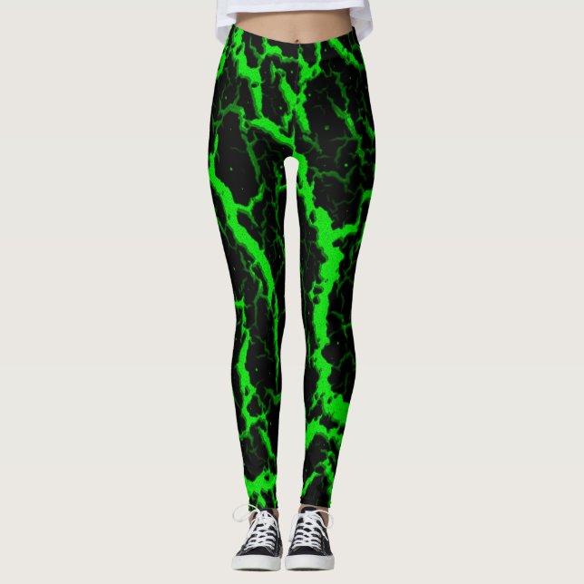 Cracked Space Lava - Green Leggings (Front)
