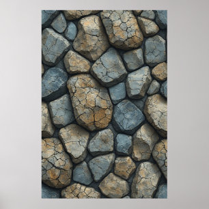 Cracked Stone Surface: A Natural Rocky Texture Poster