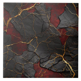 Cracked Stone Texture, Red Black & Gold Tile