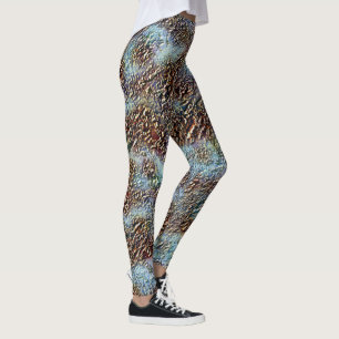 Cracked texture, caramel brown to dirty light cyan leggings