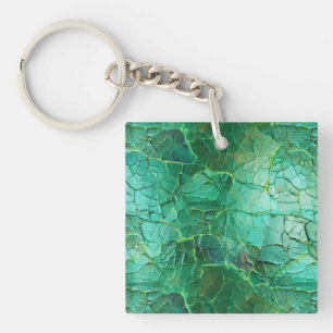 Cracked Texture in Shades of Green and Turquoise Key Ring