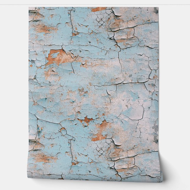 Cracked Textured Painted Blue Stucco Wall  (Unrolling)