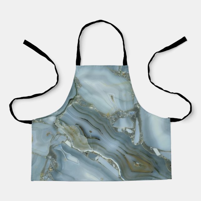 Cracked Turquoise Grey Green Blue Marble Texture Apron (Front)