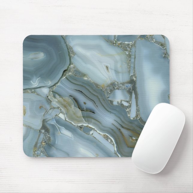 Cracked Turquoise Grey Green Blue Marble Texture Mouse Mat (With Mouse)