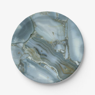 Cracked Turquoise Grey Green Blue Marble Texture Paper Plate