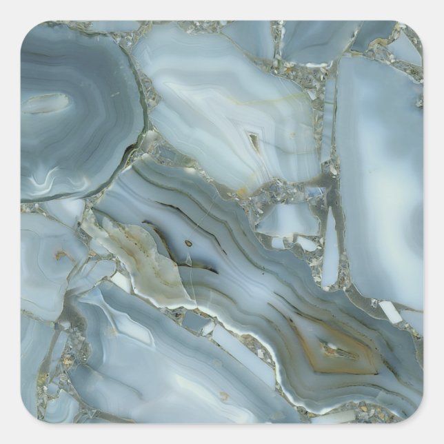 Cracked Turquoise Grey Green Blue Marble Texture Square Sticker (Front)