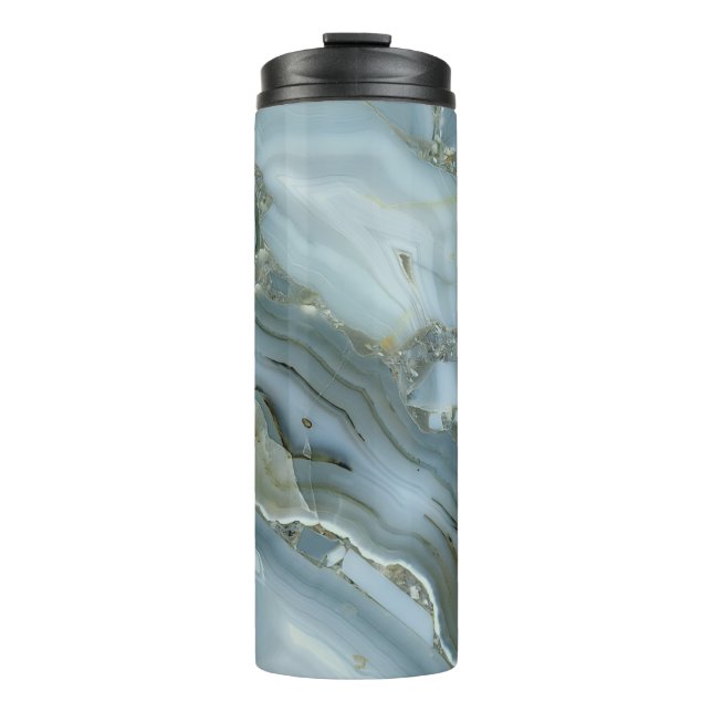 Cracked Turquoise Grey Green Blue Marble Texture Thermal Tumbler (Front)