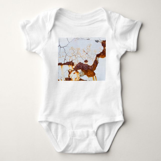 Cracked white paint, rusty car. baby bodysuit (Front)