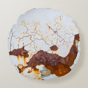 Cracked white paint, rusty car. round cushion