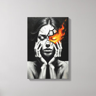 Cracked Woman with Fiery Eye of Inner Flame Canvas Print