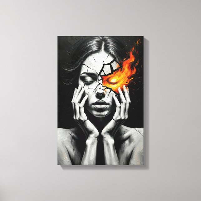 Cracked Woman with Fiery Eye of Inner Flame Canvas Print (Front)