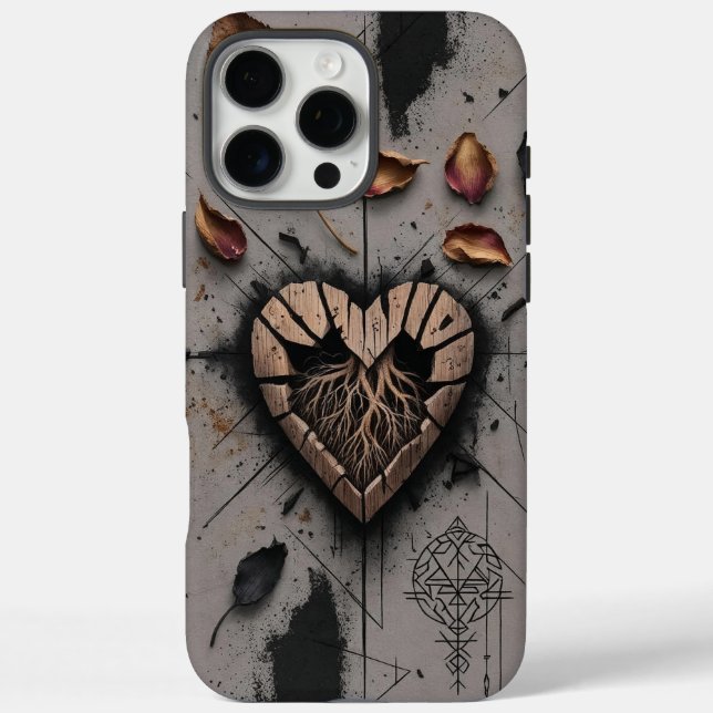 Cracked Wooden Heart Dark Boho Phone Case (Back)