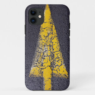 Cracked yellow arrow on a road iPhone 11 case