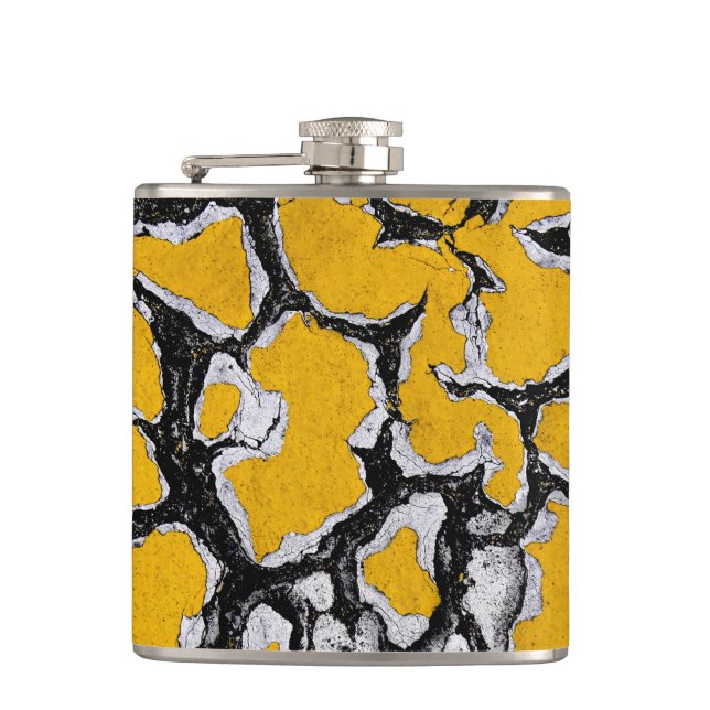 Cracked Yellow Road Paint Hip Flask (Front)