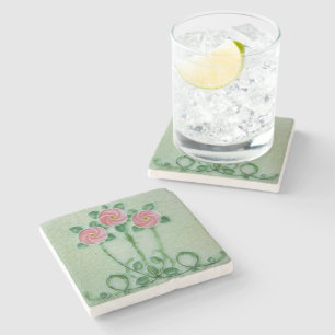 Crackle Glaze Elegant Art Nouveau Design   Stone Coaster