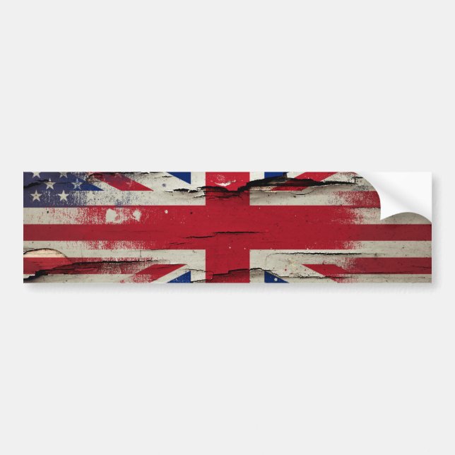 Crackle Paint | British American Flag Bumper Sticker (Front)