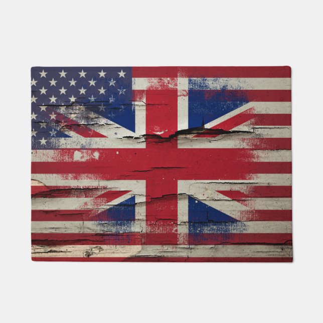 Crackle Paint | British American Flag Doormat (Front)