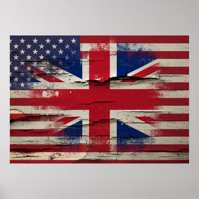 Crackle Paint | British American Flag Poster (Front)