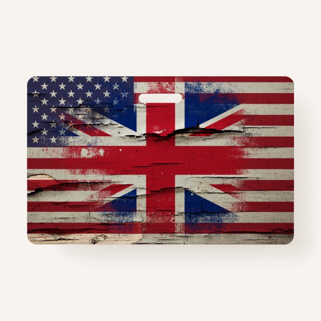 Crackle Paint | British Flag & American Flag ID Badge (Front)
