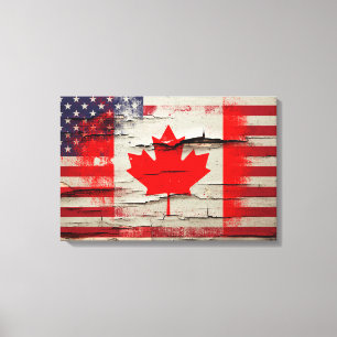 Crackle Paint   Canadian American Flag Canvas Print