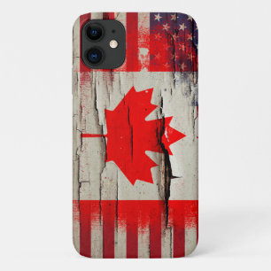 Crackle Paint   Canadian American Flag iPhone 11 Case