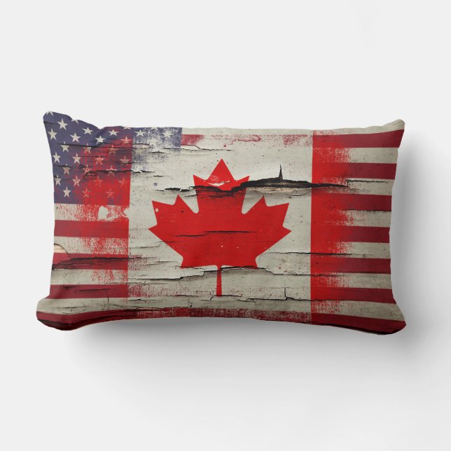 Crackle Paint | Canadian American Flag Lumbar Cushion (Front)