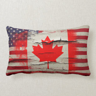Crackle Paint   Canadian American Flag Lumbar Cushion