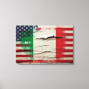 Crackle Paint   Italian American Flag Canvas Print