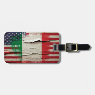 Crackle Paint   Italian American Flag Luggage Tag