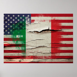 Crackle Paint Italian American Flag Poster