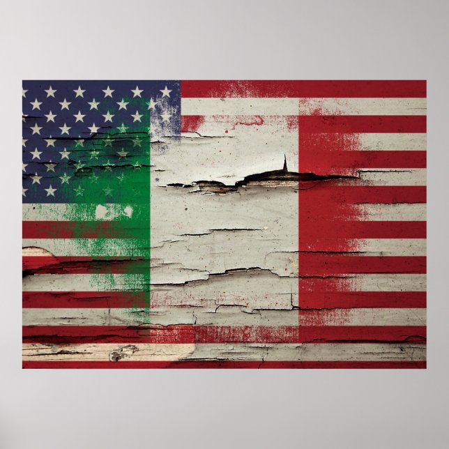 Crackle Paint | Italian American Flag Poster (Front)