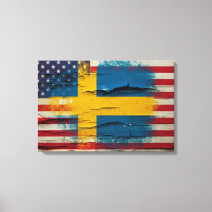 Crackle Paint   Swedish American Flag Canvas Print