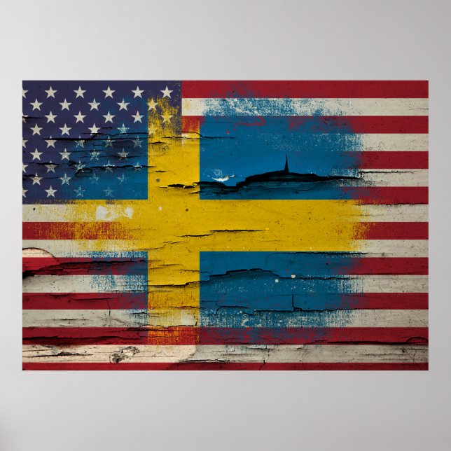 Crackle Paint | Swedish American Flag Poster (Front)