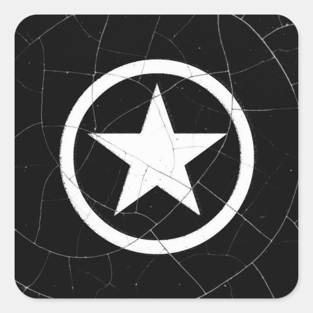 Crackled Black and White Army Star Square Sticker (Front)