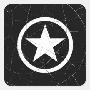 Crackled Black and White Army Star Square Sticker