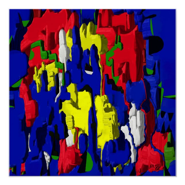 Cracks in blue, abstract poster (Front)