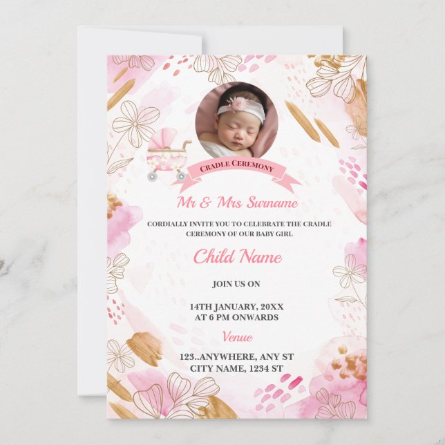 Cradle Ceremony Invitation Card, Naming Day Card (Front)
