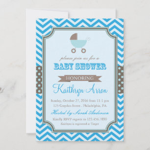 Cradle - Polka Dots and Chevron Blue Baby Shower Invitation