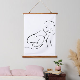 Cradled Innocence – Minimalist Baby Line Art Hanging Tapestry