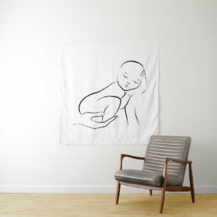 Cradled Innocence – Minimalist Baby Line Art Tapestry