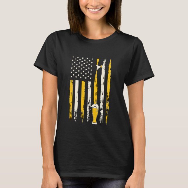 Craft Beer American Brewery Flag USA with Barrel F T-Shirt (Front)