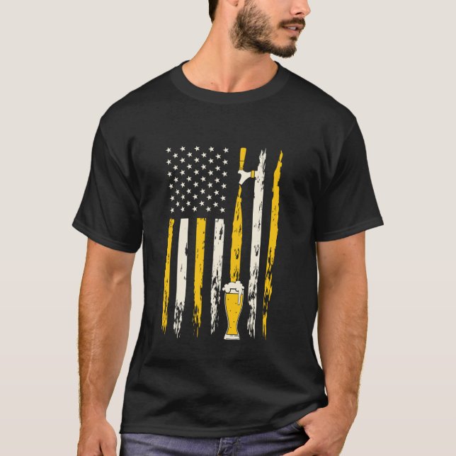Craft Beer American Brewery Flag USA with Barrel F T-Shirt (Front)