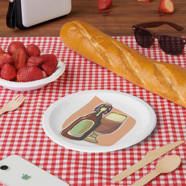 Craft Beer Bottle and Glass Rustic Brewery Paper Plate (Creator Uploaded)