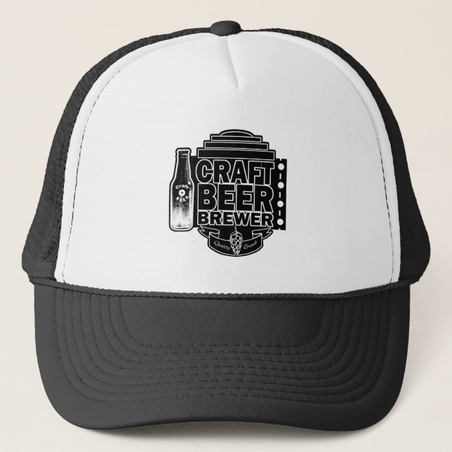 Craft Beer Brewer - Black & White Logo Trucker Hat (Front)