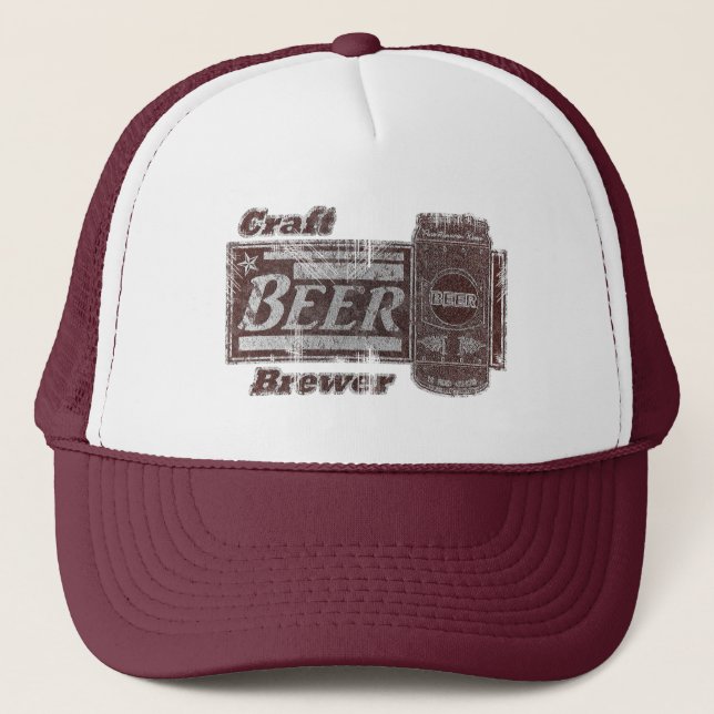 Craft Beer Brewer - Burgundy & White Can Worn Look Trucker Hat (Front)