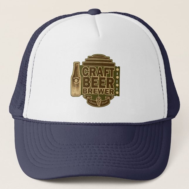 Craft Beer Brewer - Green Wood-Grain Look Logo Trucker Hat (Front)