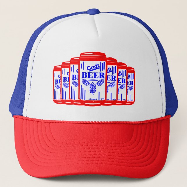 Craft Beer Can Red White & Blue Multi Trucker Hat (Front)
